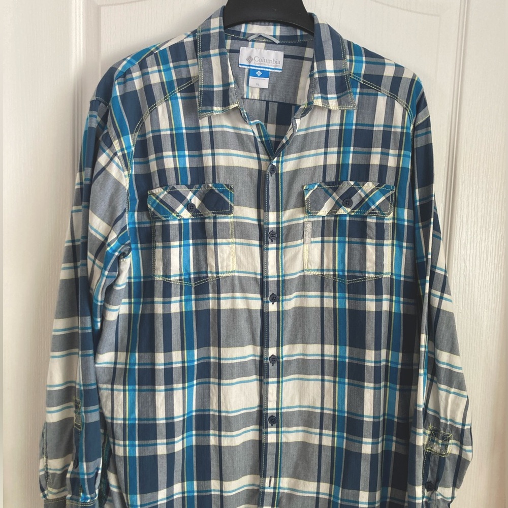 Columbia Mens SZ XL Long Sleeve 100%Cotton Plaid Button Down Shirt